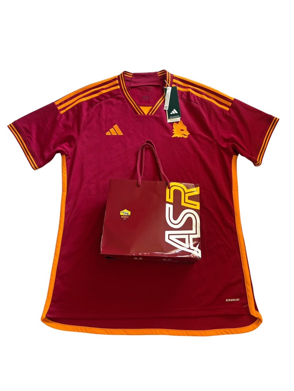 Adidas AS Roma 2023/24 Home Jersey Soccer Kit AEROREADY Polyester Red Gold Size